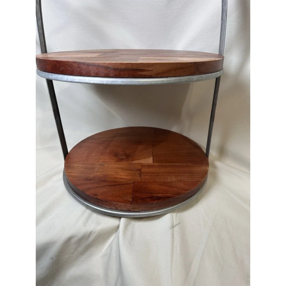 Hearth & Hand Magnolia Wood Metal 2 Tier Cake Stand Serving Tray Rustic